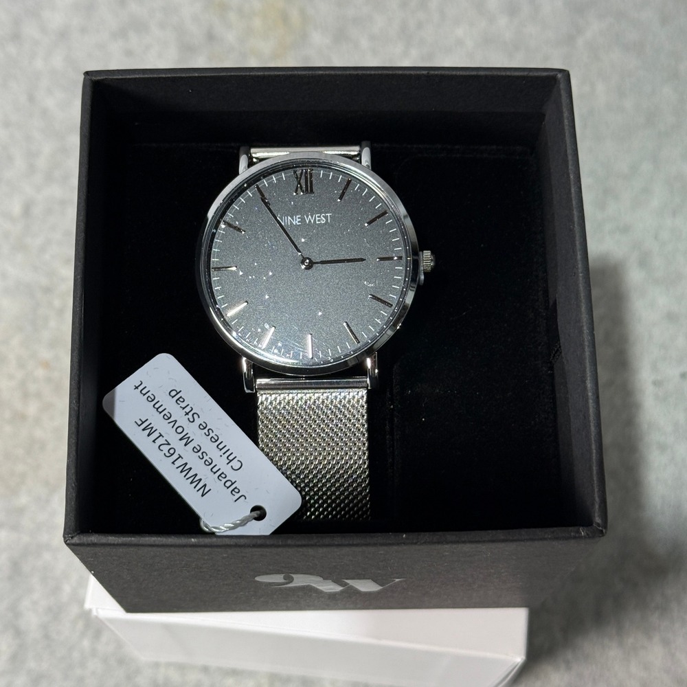 Nine West Asher Silver Mesh Bracelet Watch Quartz Analog Women NW1621M
